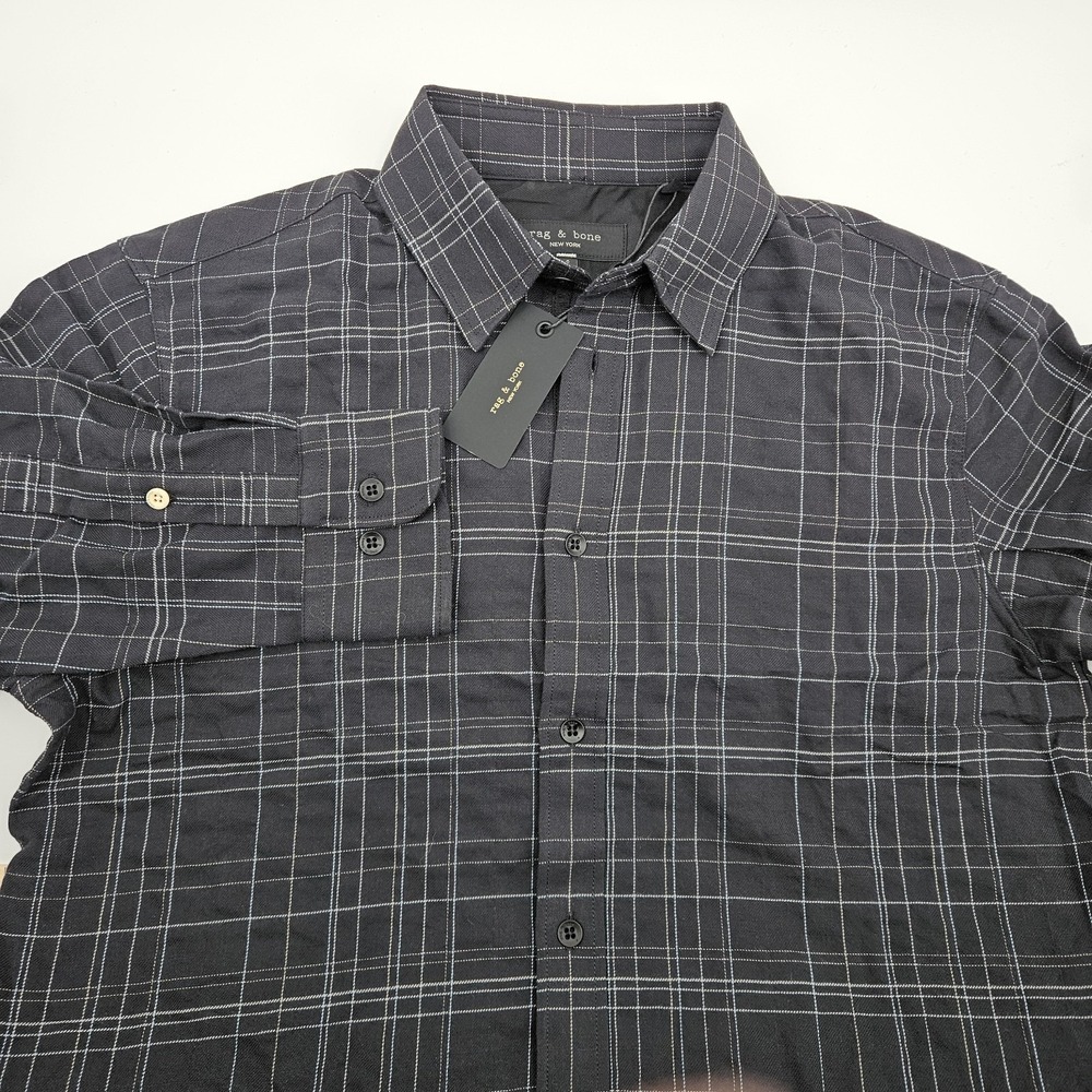 rag & bone Gus Shirt Men's S Black Plaid Cotton Stretch NWT $275 MBW22HA384AKML